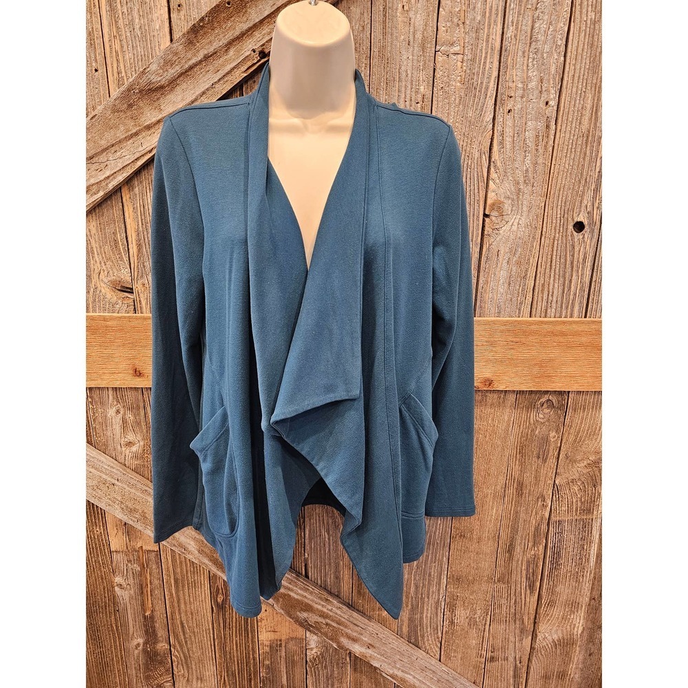 Christopher and banks teal/green open front pocket waterfall cardigan S